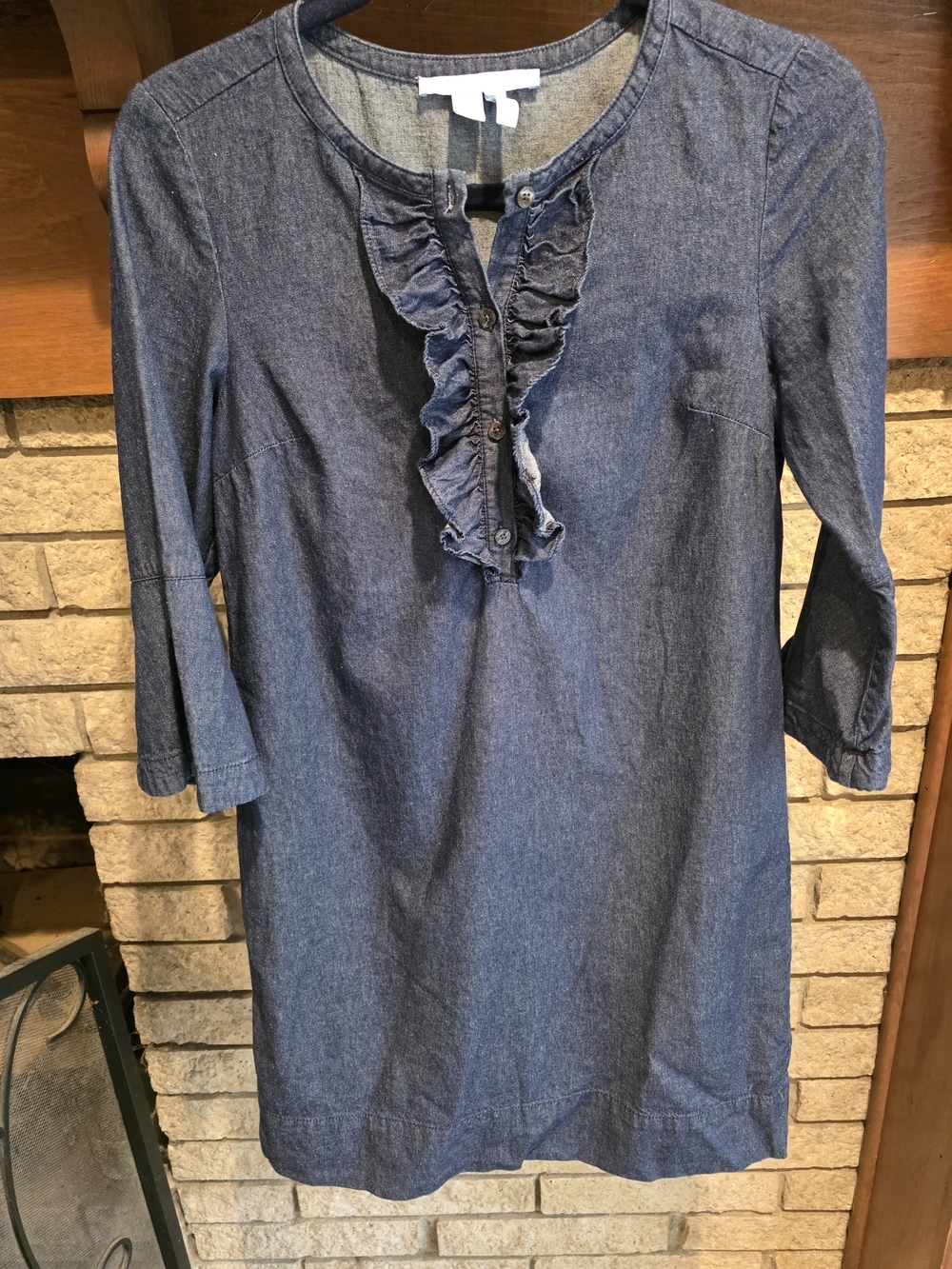 Draper James Denim Blue Ruffle-Front Shift Dress - Picture 2 of 5